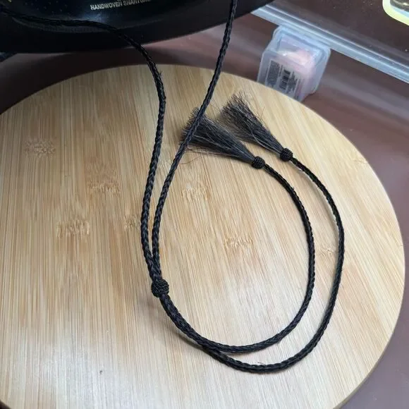 Larry Mahan Gambler Hat With Cord 6x Handwoven Shantung 7 Western Black USA - Picture 15 of 15